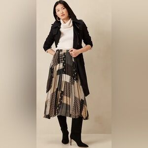 Patchwork Pleated Midi Skirt